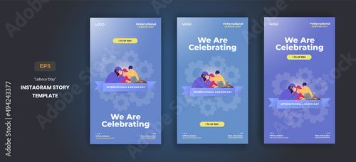Flat International labour day illustration social media stories template