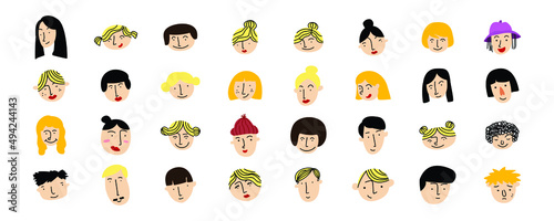 cute portrait illustration. head of people in diversity