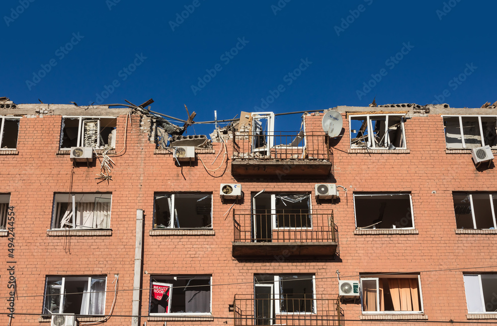 Residential building damaged by russian rocket attack