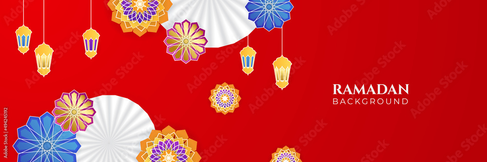 Stylish red golden mosque design islamic banner background