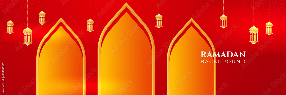 Stylish red golden mosque design islamic banner background Stylish red golden mosque design islamic banner background