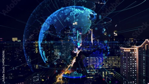 smart Connected city skyline. Futuristic network concept, city Technology