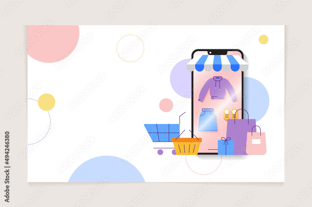 Naklejka premium Blank Space Empty Clothes Special offer sale up to 50 shopping bag trolley cart Isolated Online Marketing Landing Page E-commerce Promotion Sale Cart Gift Present box Awning Web Abstract Background