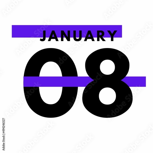 January 8 . Modern calendar icon .date ,day, month .Flat style calendar for the month of January
