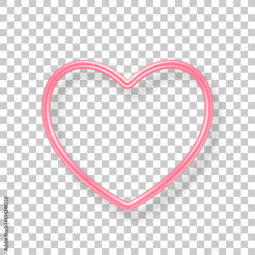 Valentine's day rose pink heart shape frame. Mother day, Valentin 3d icon isolated on transparent background. Vector illustration.