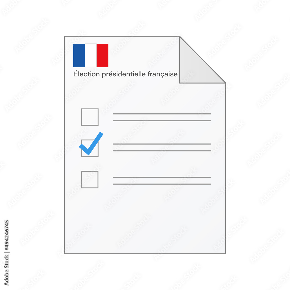 Document or ballot with check mark for French presidential election Document or ballot with check mark for French presidential election