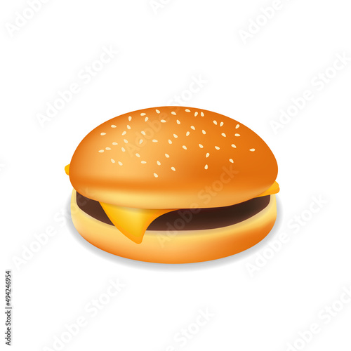 Realistic cheeseburger or sandwich with meat Fast food meal