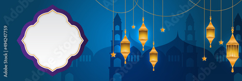 Stylish blue golden mosque design islamic banner background