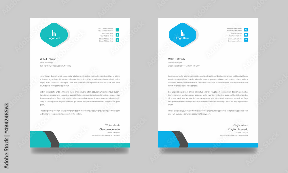 Modern corporate business style letterhead design. Creative & Professional letterhead template Vector graphic design