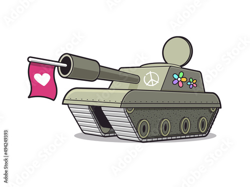Army tank with peace and love signs vector illustration isolated on white