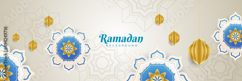 Stylish blue golden mosque design islamic banner background