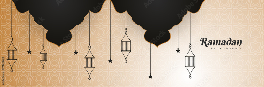 Naklejka premium Stylish golden mosque design islamic banner background