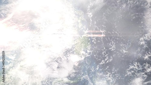 Earth zoom in from outer space to city. Zooming on Marawi, Lanao del Sur, Philippines. The animation continues by zoom out through clouds and atmosphere into space. Images from NASA photo