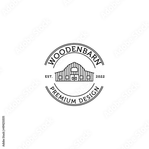 wooden barn line art logo illustration vector minimalist design