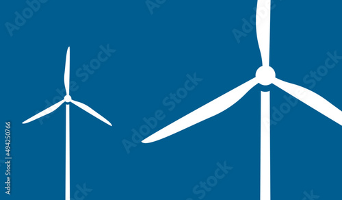Offshore wind turbines / windmills on dark blue water in the ocean.