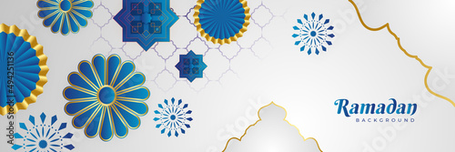 Stylish blue golden mosque design islamic banner background