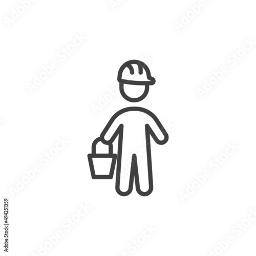 Handyman with bucket line icon