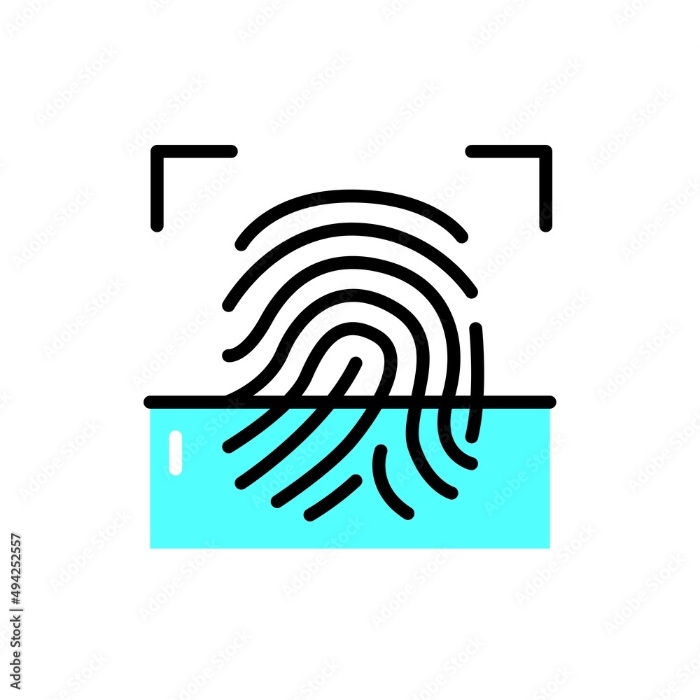 Fingerprint scan provides security access color line icon. Fingerprint scan provides security access color line icon.