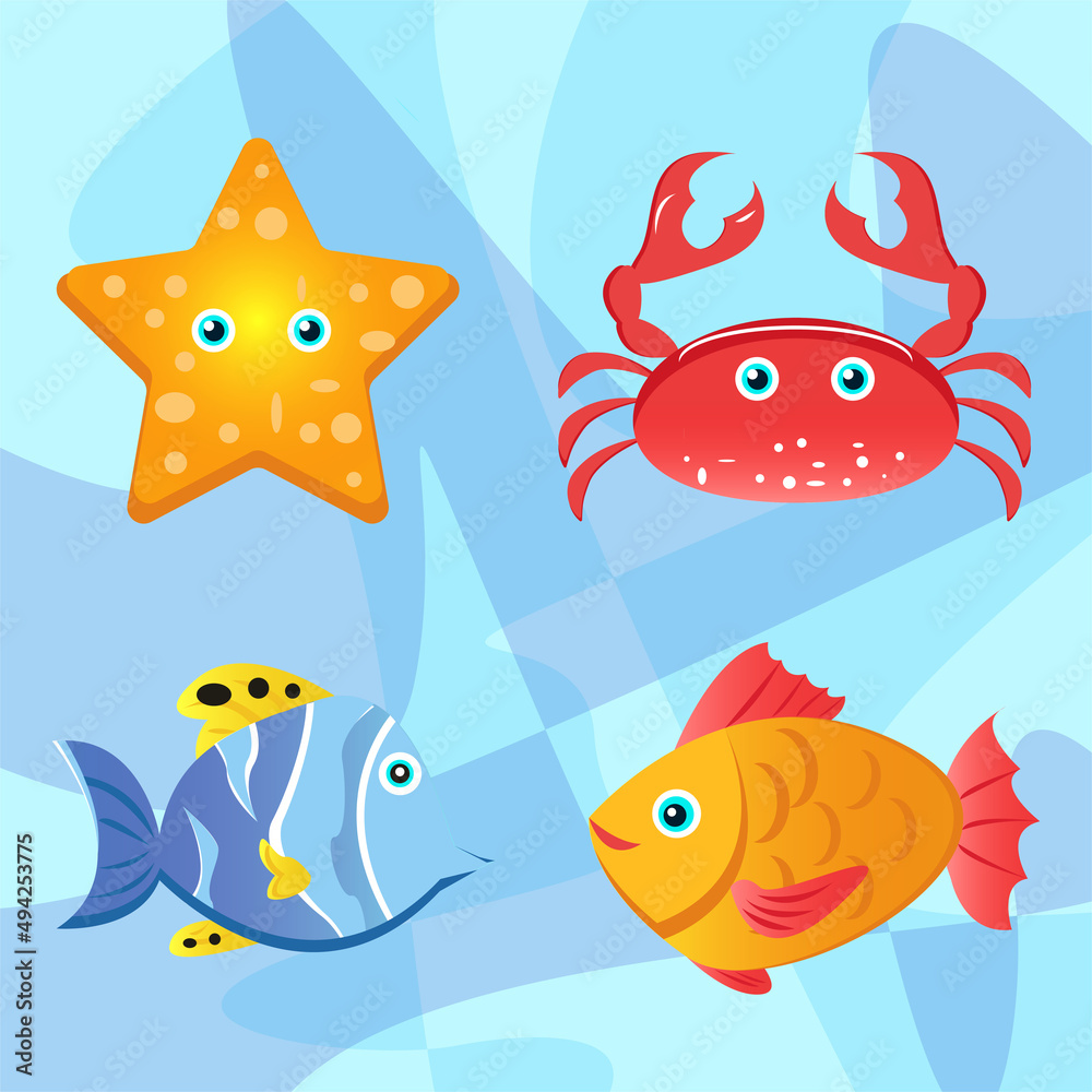 set of sea animals set of sea animals