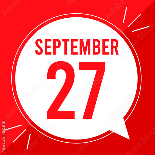 A vector illustration with text: September 27 st day. White balloon on a red backgound.