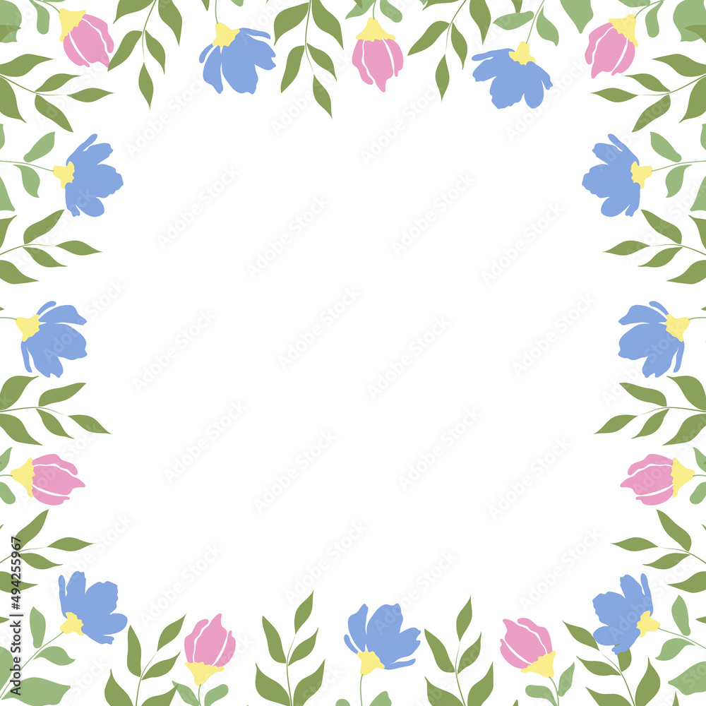 Floral Pink and Purple Easter Border with empty space for text, Mother's Day