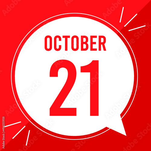 A vector illustration with text: October 21 st day. White balloon on a red backgound.