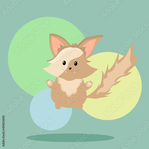 Cartoon little foxy cute jumping vector illustration. Funny animal character, cute foxes with abstract vector object.