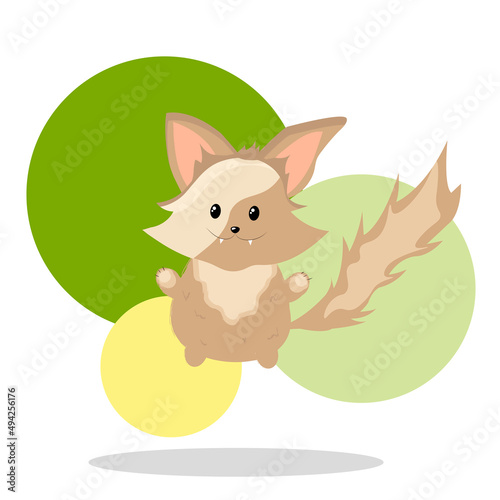 Cartoon little foxy cute jumping vector illustration. Funny animal character, cute foxes with abstract vector object.