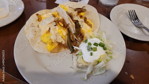 Breakfast tacos with mornay sauce