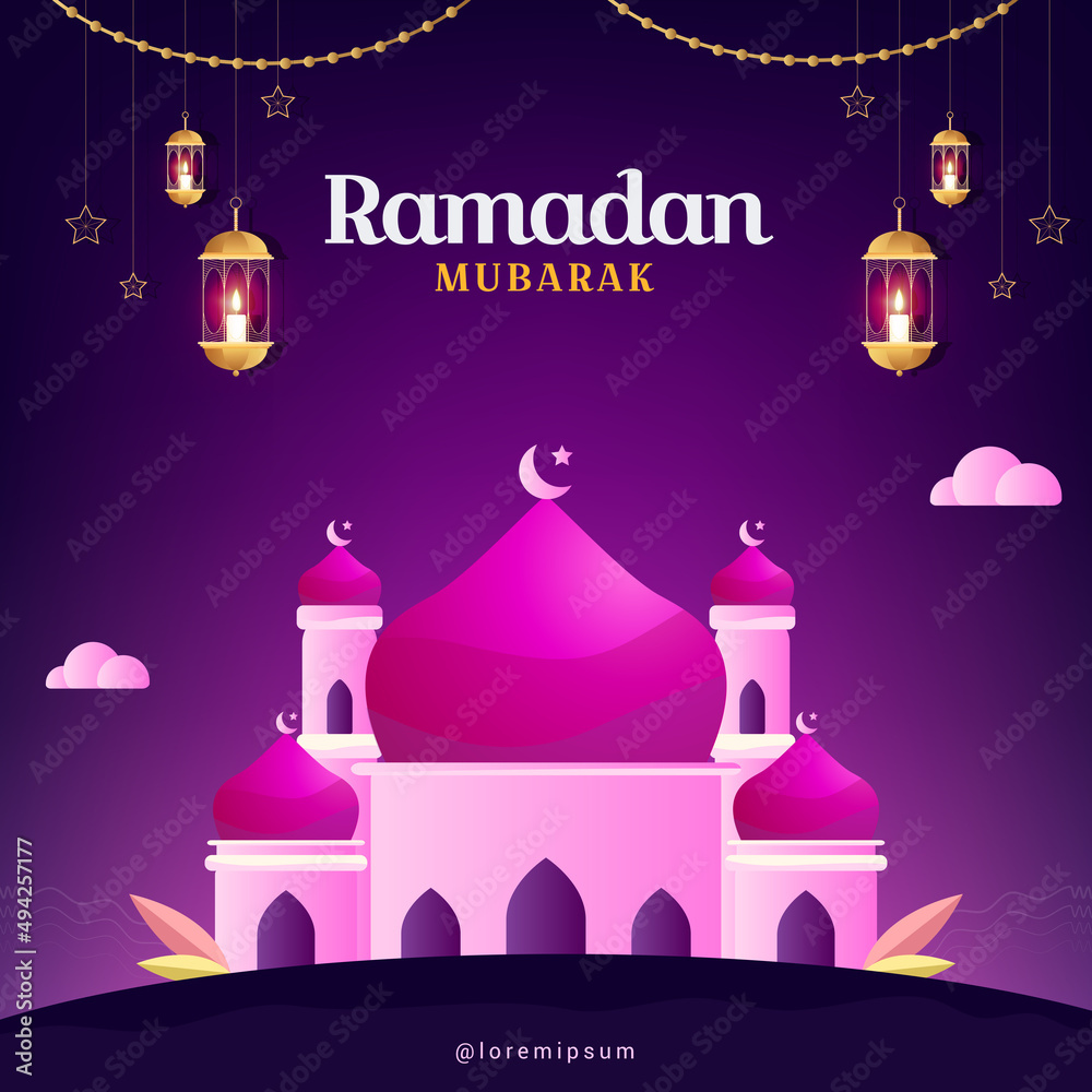 Ramadan Mubarak, which means Welcome to Ramadan. Islamic Design Template to celebrate the month of Ramadan
