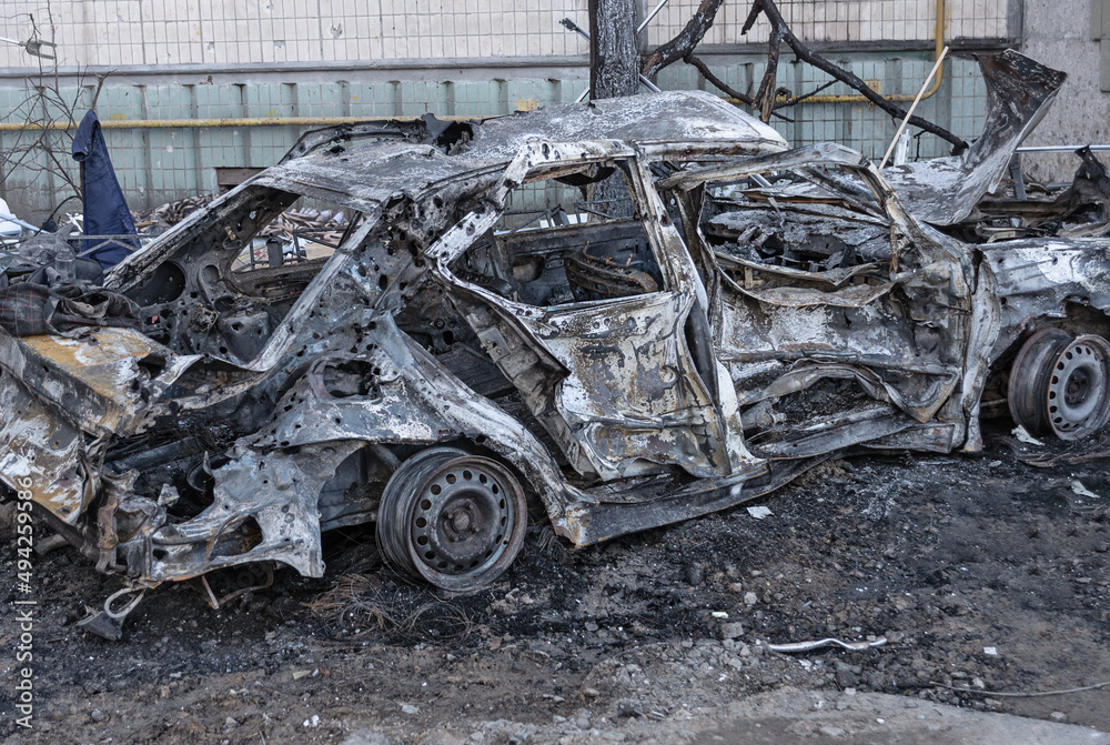 Car wrecked by shelling