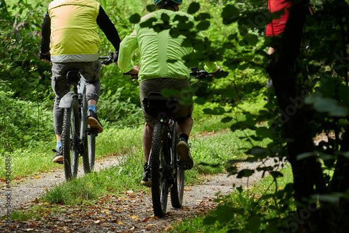 Mit dem Mountainbike unterwegs auf dem Kerkerbach-Radweg durch den sommerlichen Wald