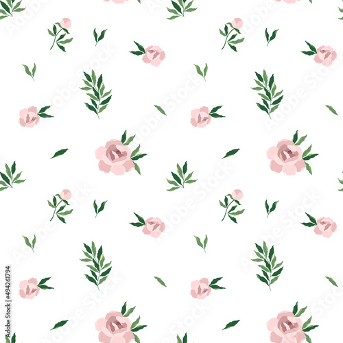 pink bouquet peony flower and leaves, vector drawing pattern seamless pattern