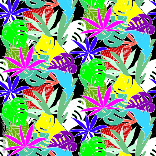Vector seamless half-drop pattern, with leaves