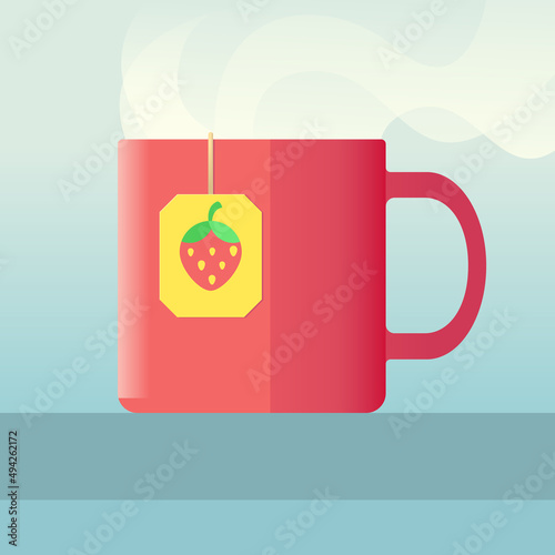 mug with hot strawberry tea