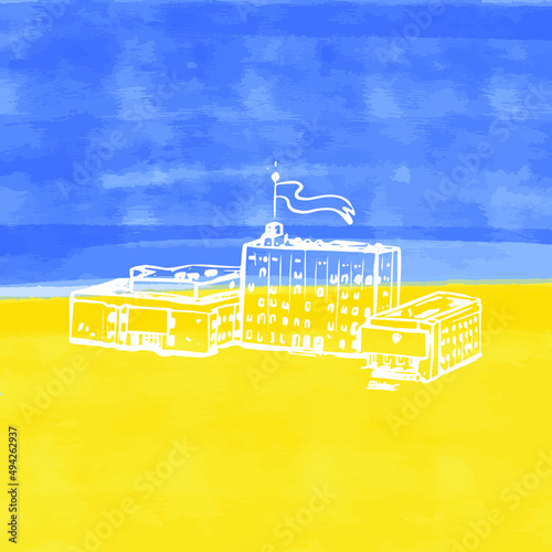 Karazin Kharkiv National University Public Administration Ukraine. Vector Illustration of Sketch Hand Drawn Building.
