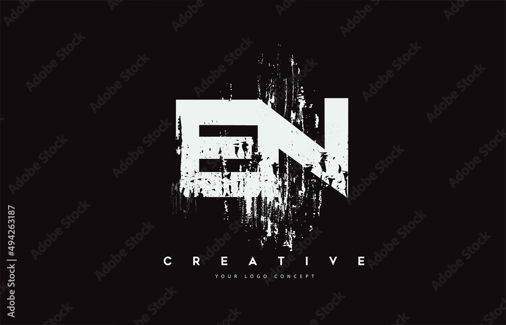 Obraz premium EN E N Grunge Brush Letter Logo Design in White Colors Vector Illustration.