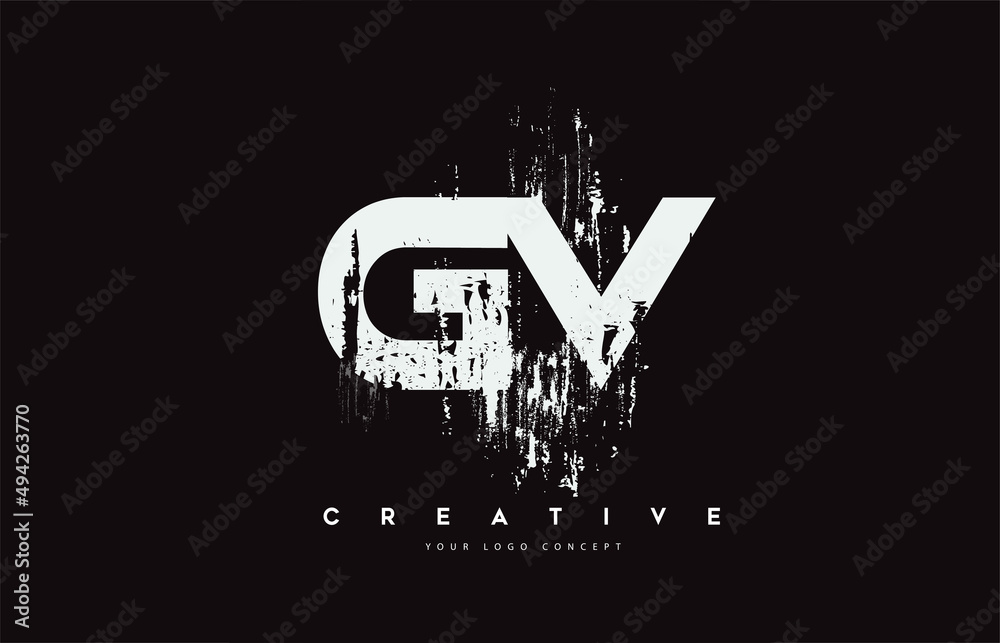 GV G V Grunge Brush Letter Logo Design in White Colors Vector Illustration.