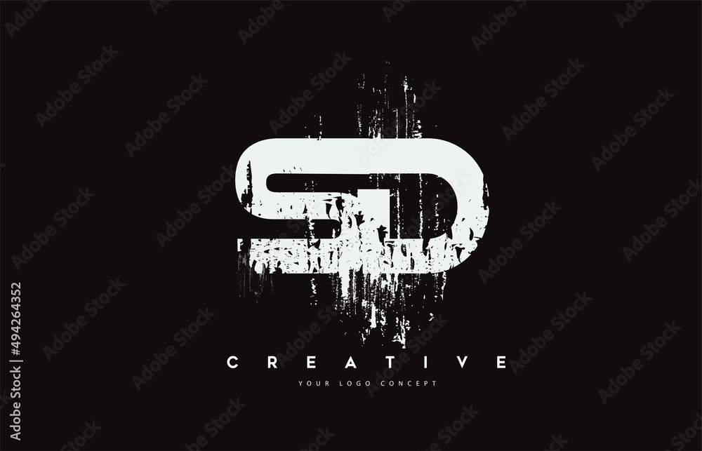 Obraz premium SD S D Grunge Brush Letter Logo Design in White Colors Vector Illustration.