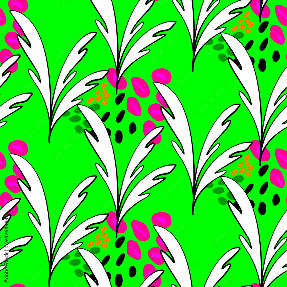 Vector seamless half-drop pattern, with leaves Vector seamless half-drop pattern, with leaves
