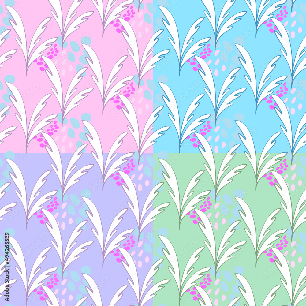 Vector seamless half-drop pattern, with leaves Vector seamless half-drop pattern, with leaves