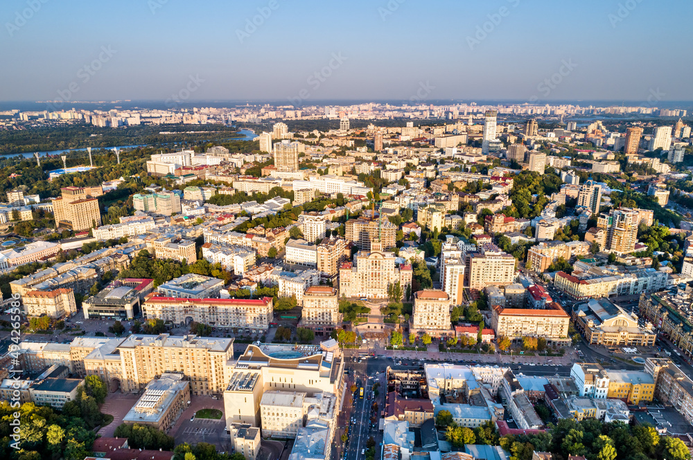 Aerial view of Khreshchatyk, the main street of Kiev, Ukraine, before the conflict with Russia
