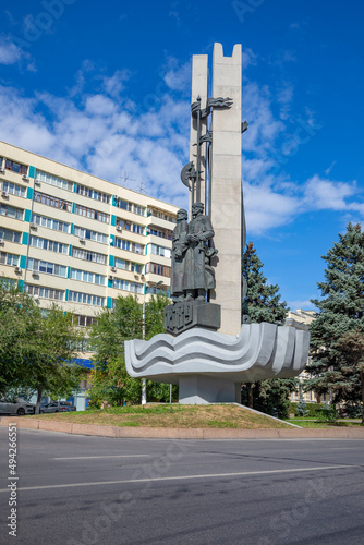 Monument to the founders of Tsaritsyn-Volgograd close-up. Russia photo