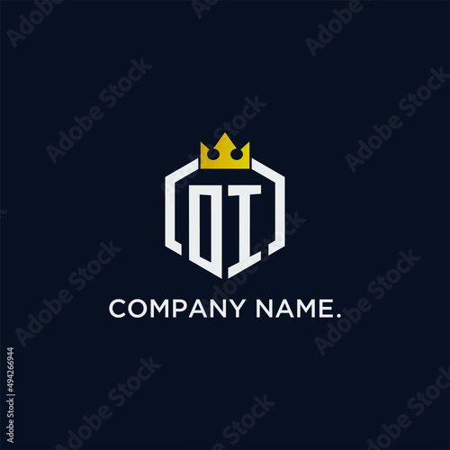 OI initial monogram logo design for hexagon style & crown elegant image