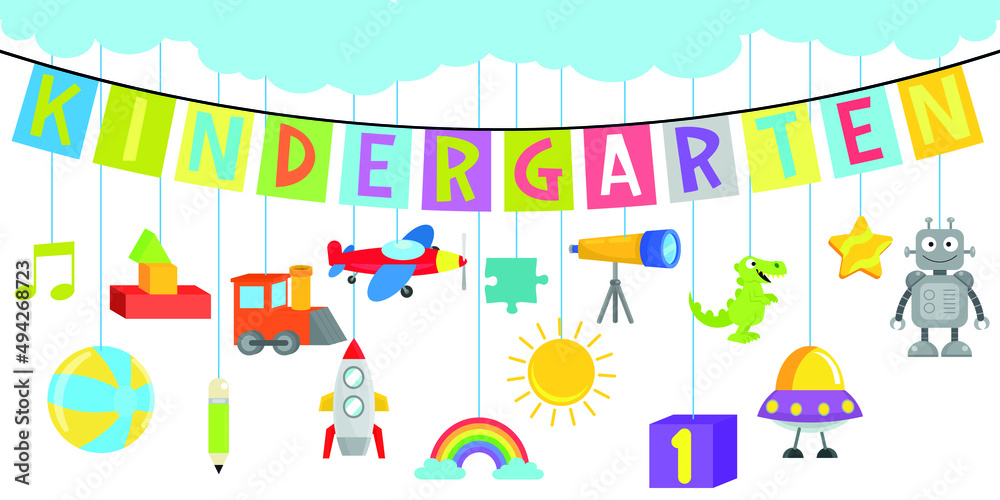 Introductory pennant vector drawing on kindergarten