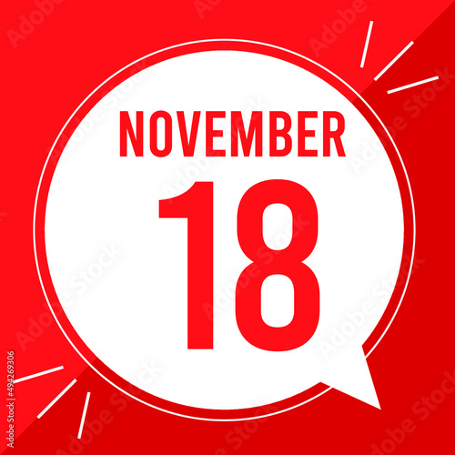 A vector illustration with text: November 18 st day. White balloon on a red backgound.