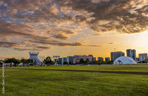 Sunset in the central area of Brasilia, Brazil.