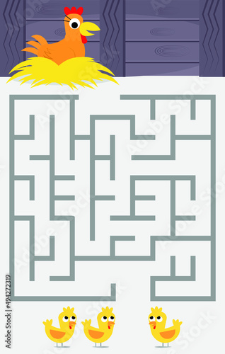 Maze,  vector, illustration, labyrinth, puzzle, arrow, game, puzzle page for children with chicken theme