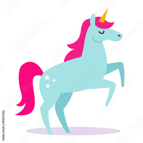 Isolated cute medieval magic unicorn cartoon character Vector illustration