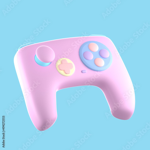 video game controller illustration, Joystick and game console 3D icon in the background on a blue background. 3D Render